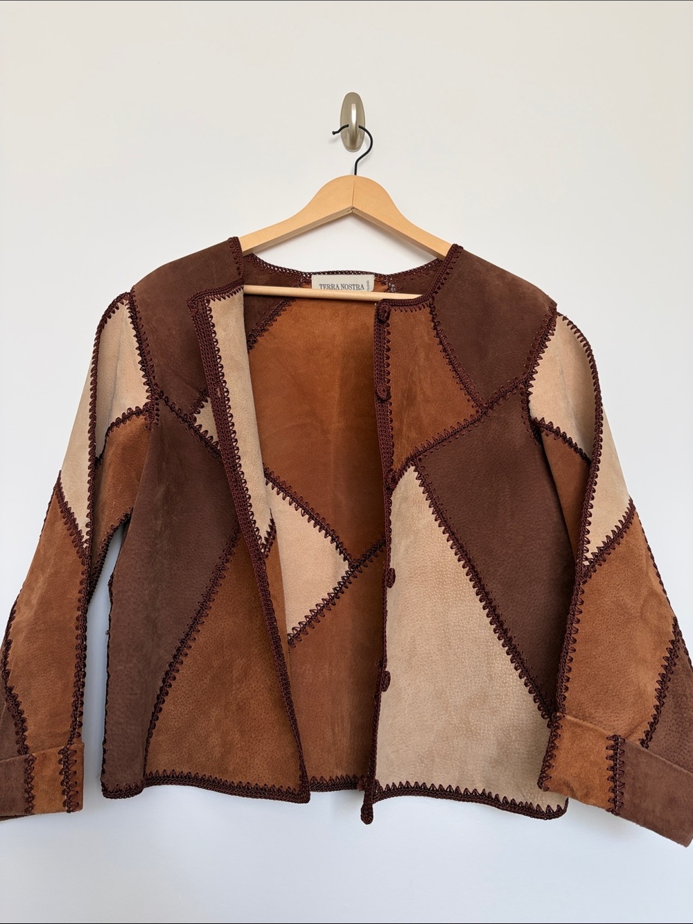 Patchwork Suede Leather Jacket — Brown & Cream